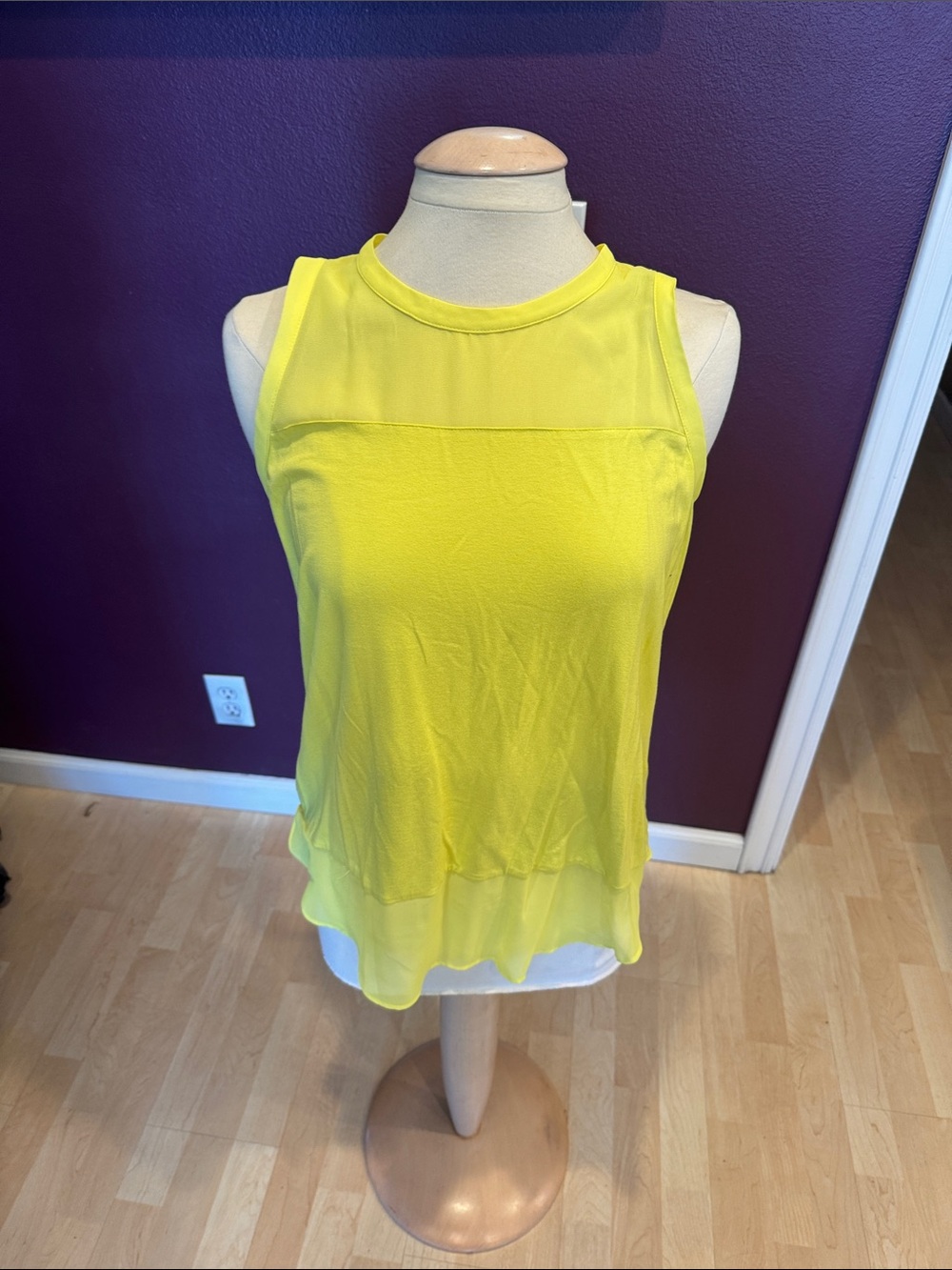 Vince Camuto Sunny Yellow Sleeveless Chiffon Overlay Tank